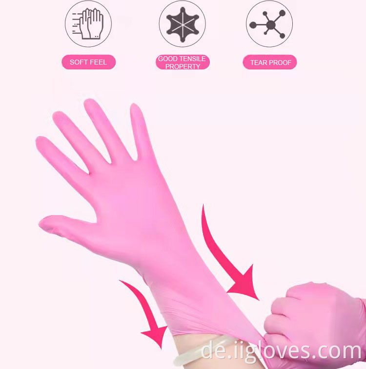 Großhandel rosa synthetische Vinylnitrilhandschuhe billige puderfreie Sicherheitsnitrilhandschuhe